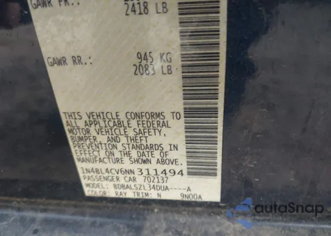 2022 Nissan Altima Sr Fwd from USA, damaged, VIN 1N4BL4CV6NN311494